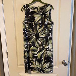 Green and Black Floral Print Sheath Dress